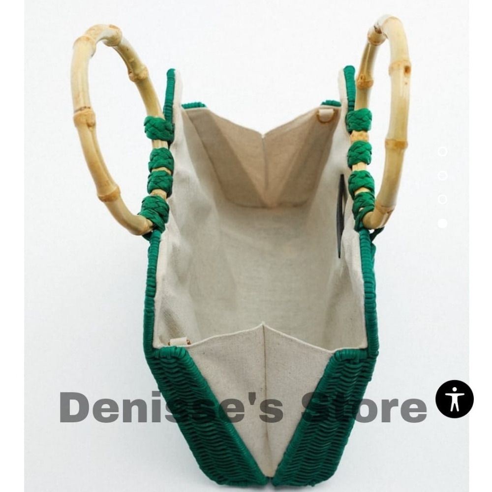 ZARA NEW WOMAN RIGID CITY BAG RATTAN exterior SS22 CROSSBODY   GREEN 6415/910 - Picture 4 of 6